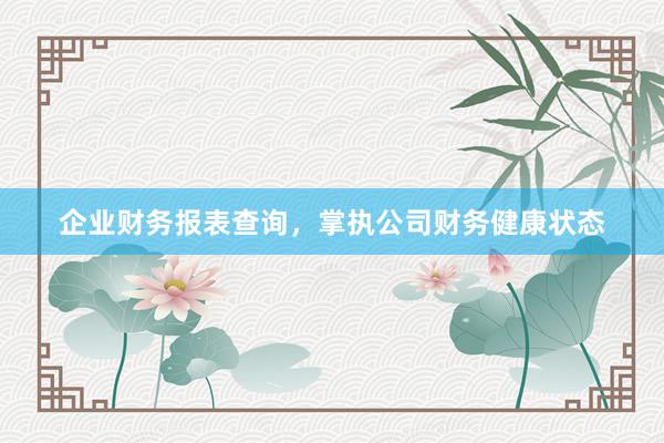 企业财务报表查询，掌执公司财务健康状态
